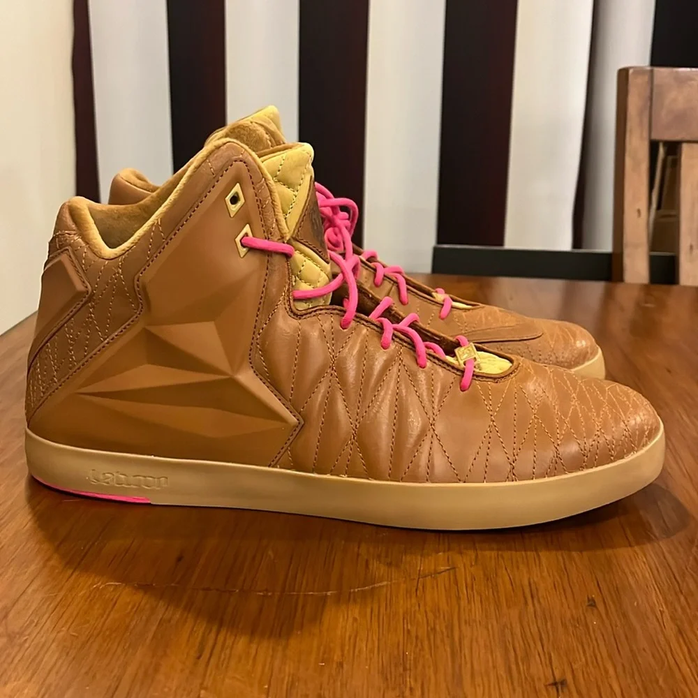 Nike Brown High-Top Sneakers with Pink Laces